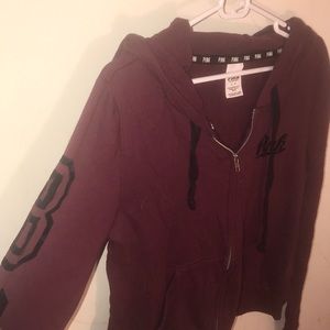Maroon Zip-up PINK Hooded Sweatshirt